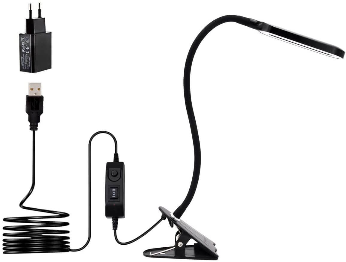 noir éclairage à pince pour étagère de lit 360°col de cygne flexible lampe à pince à intensité variable 28 LED 3 modes Lampe de lecture Enfants sans câbles lampe à pince USB rechargeable 